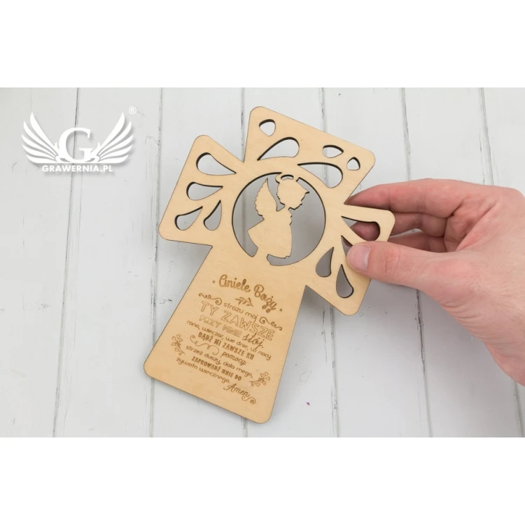 Wooden Cross with Prayer - Holy Baptism or Communion Keepsake - DEW005