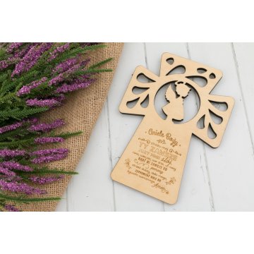 Wooden Cross with Prayer - Holy Baptism or Communion Keepsake - DEW005