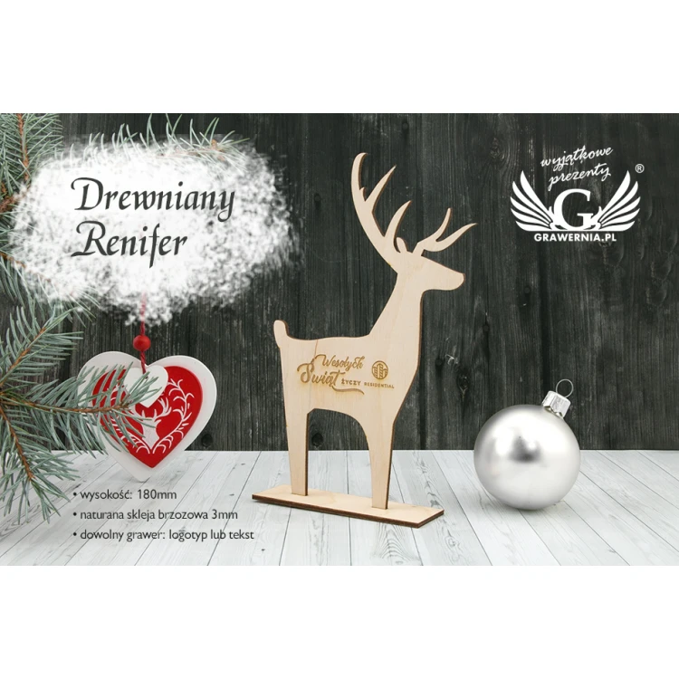 Wooden Reindeer with Custom Engraving - Height 18cm - DEK008