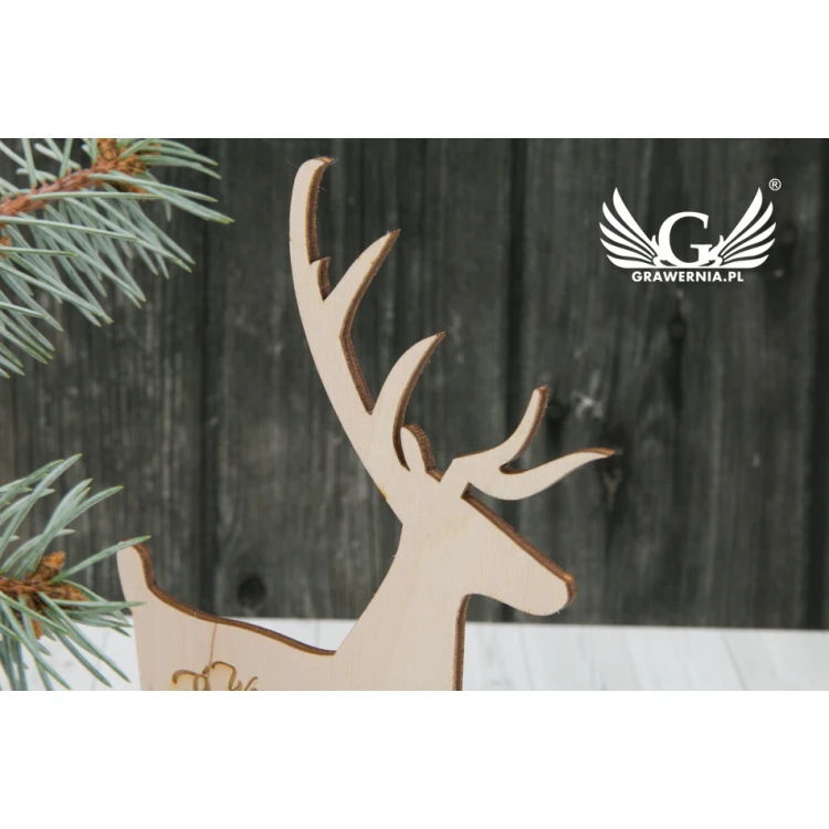 Wooden Reindeer with Custom Engraving - Height 18cm - DEK008