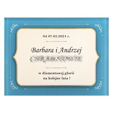 UV printed glass diploma - wedding anniversary - size 210x297mm (A4 format) - DUV106