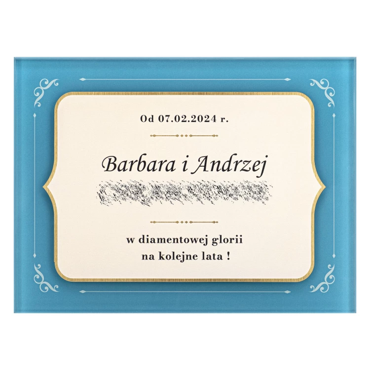 UV printed glass diploma - wedding anniversary - size 210x297mm (A4 format) - DUV106