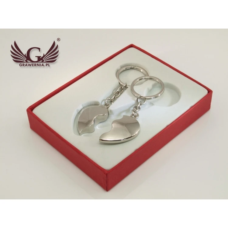 TWO HALVES OF THE HEART - two metal keychains with any engraving - Valentine's Day