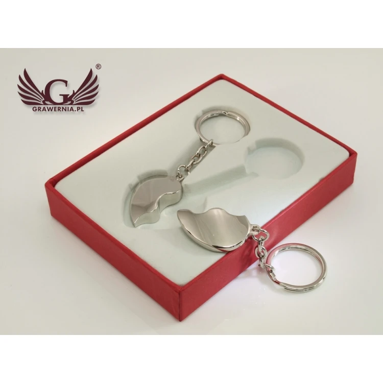 TWO HALVES OF THE HEART - two metal keychains with any engraving - Valentine's Day
