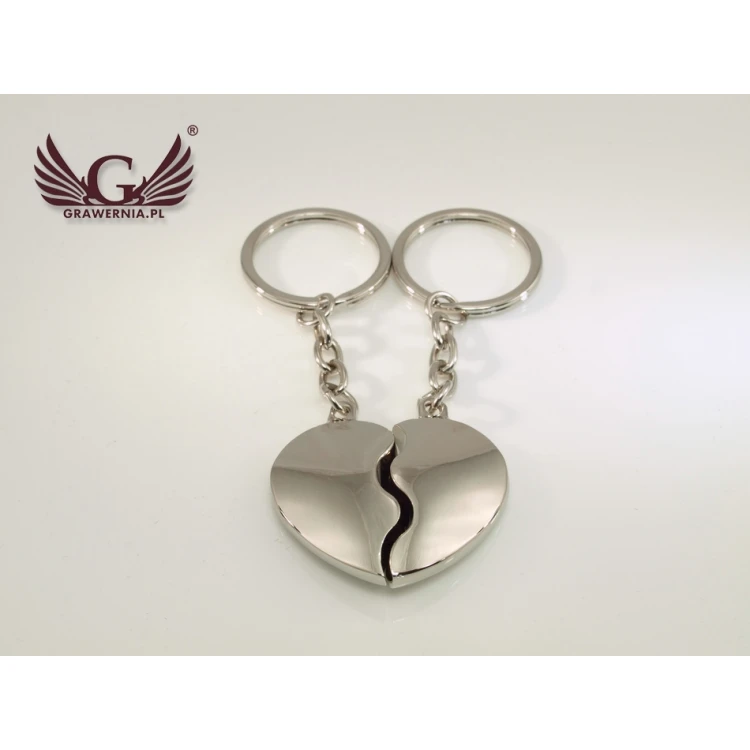TWO HALVES OF THE HEART - two metal keychains with any engraving - Valentine's Day