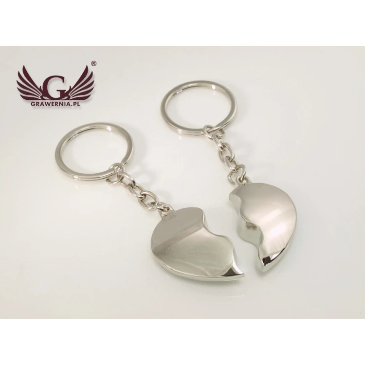 TWO HALVES OF THE HEART - two metal keychains with any engraving - Valentine's Day