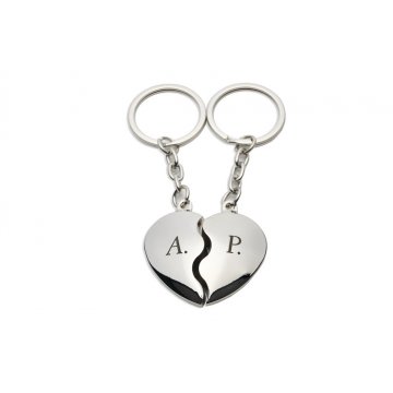 TWO HALVES OF THE HEART - two metal keychains with any engraving - Valentine's Day