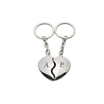 TWO HALVES OF THE HEART - two metal keychains with any engraving - Valentine's Day