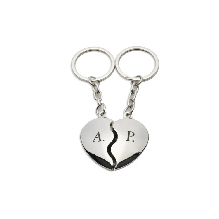 TWO HALVES OF THE HEART - two metal keychains with any engraving - Valentine's Day
