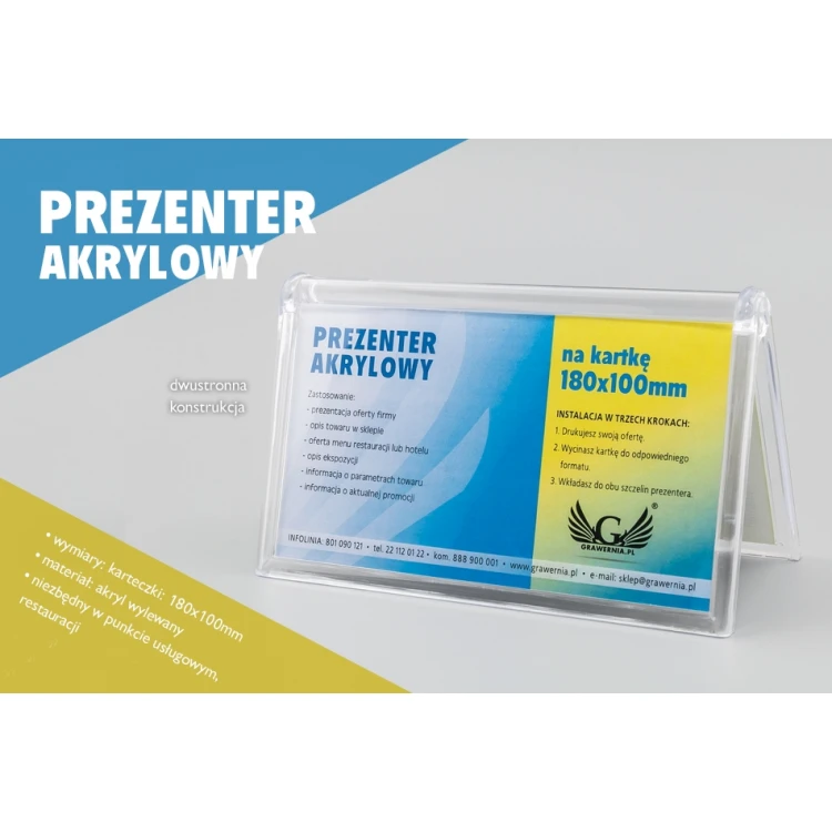 Stand, plastic display for a card of 180x100mm dimensions - model PR018