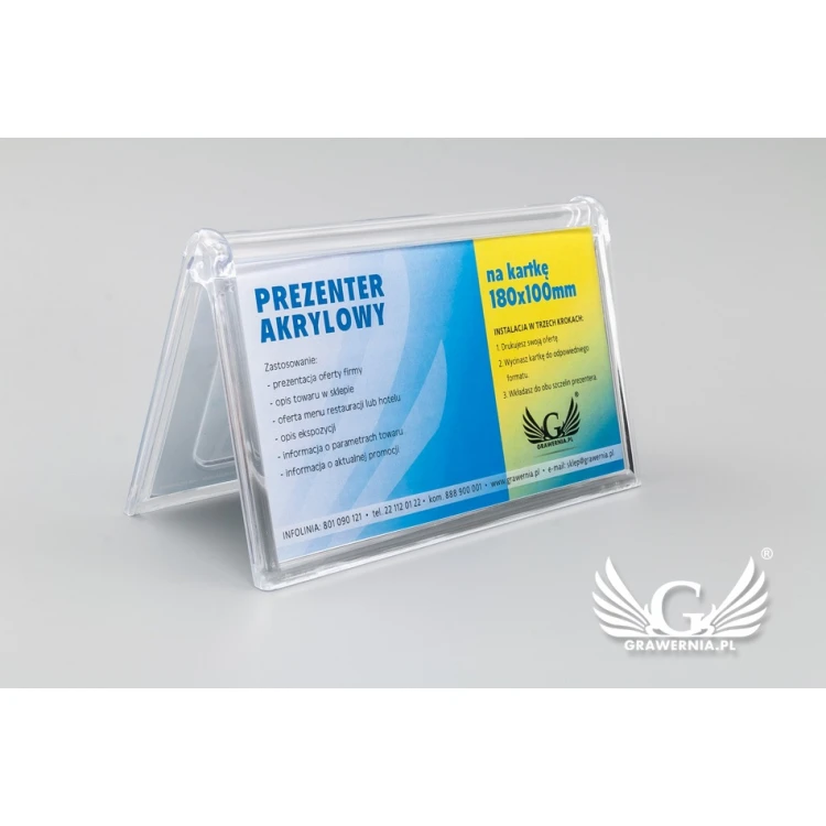 Stand, plastic display for a card of 180x100mm dimensions - model PR018