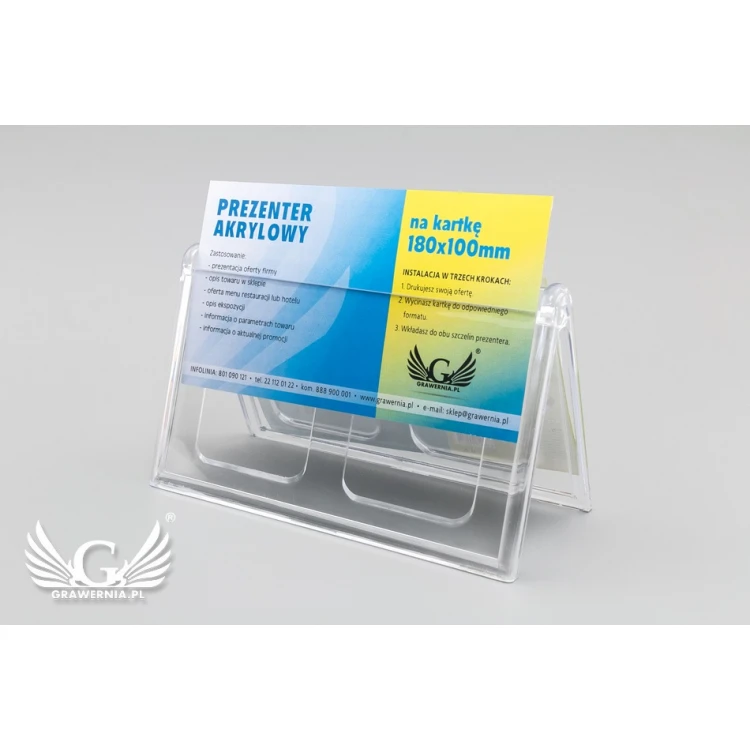Stand, plastic display for a card of 180x100mm dimensions - model PR018