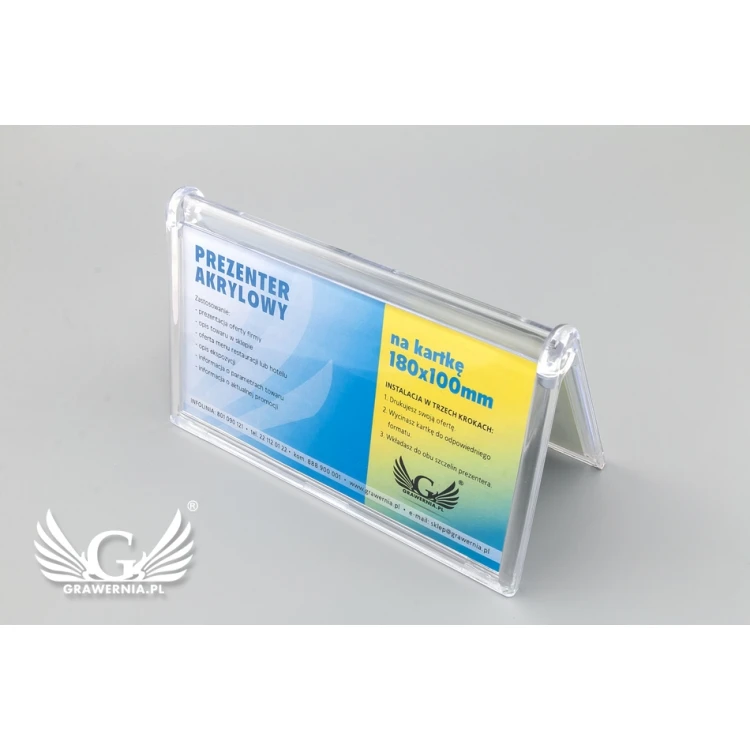 Stand, plastic display for a card of 180x100mm dimensions - model PR018
