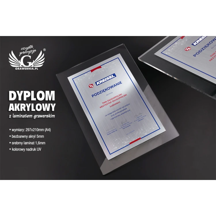 Acrylic Diploma - Appreciation for Cooperation - size: 297x210mm (A4) - DUV035