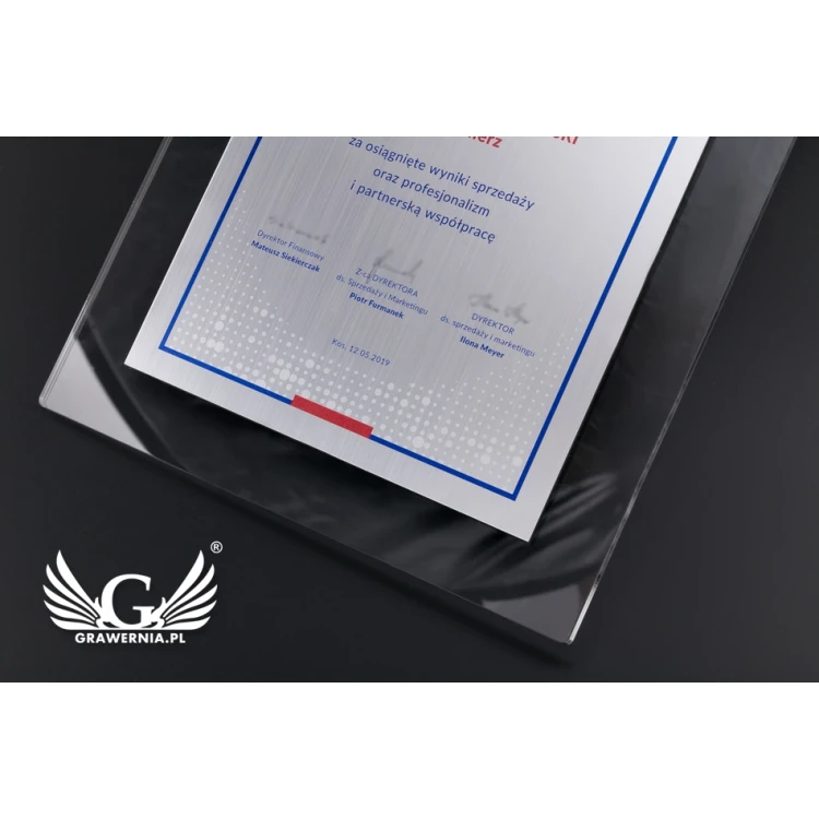 Acrylic Diploma - Appreciation for Cooperation - size: 297x210mm (A4) - DUV035
