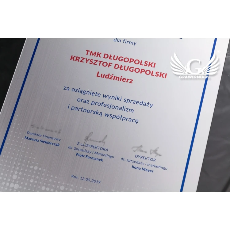 Acrylic Diploma - Appreciation for Cooperation - size: 297x210mm (A4) - DUV035