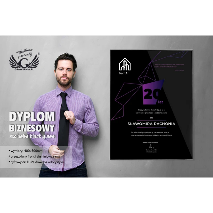 Exclusive Black Glass Business Diploma - dimensions: 400x300mm - DUV034
