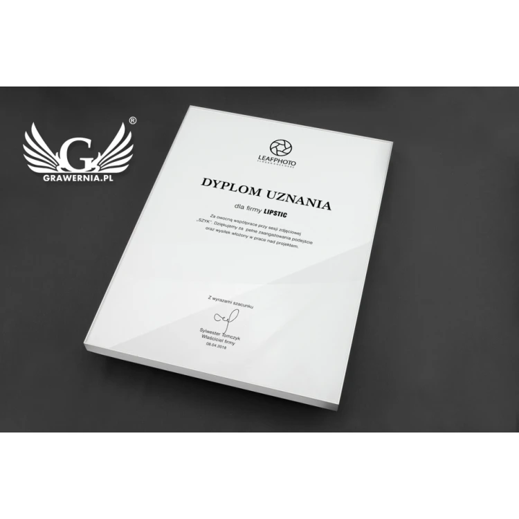 Exclusive White Glass Business Diploma - dimensions: 400x300mm - DUV033