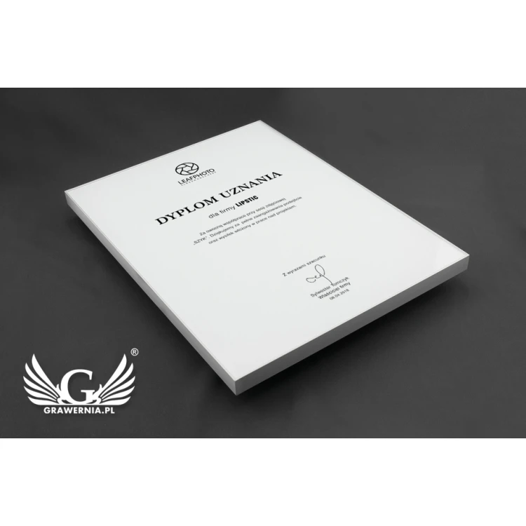 Exclusive White Glass Business Diploma - dimensions: 400x300mm - DUV033