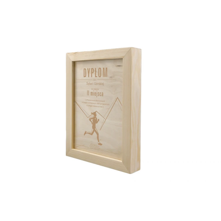 Diploma for a female runner in a wooden frame - A5 - laser engraved - NAT010