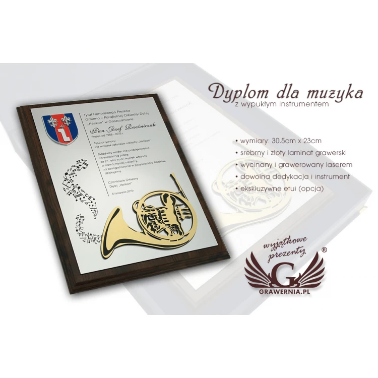 Diploma for a musician with embossed musical instrument graphic - SL043
