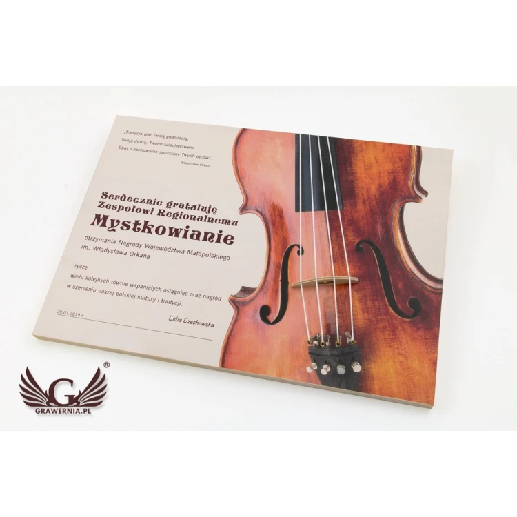 Wooden Diploma for Violinist, Music Band - 420x300mm - Colorful UV Print - NAT020