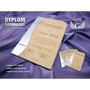 Engraved Wooden Diploma with Laminate - Dimensions 275x190mm - DRE001