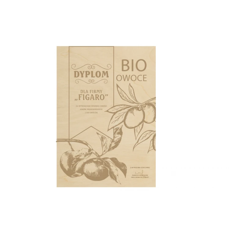 EKO 2 Diploma in Wooden Frame - A3 - Laser Engraved - NAT016
