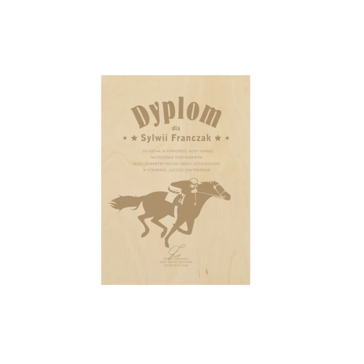 Equestrian Diploma 2 in Wooden Frame - A5 - Laser Engraved - NAT014