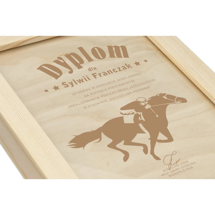 Equestrian Diploma 2 in Wooden Frame - A5 - Laser Engraved - NAT014