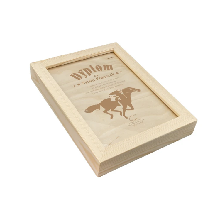 Equestrian Diploma 2 in Wooden Frame - A5 - Laser Engraved - NAT014