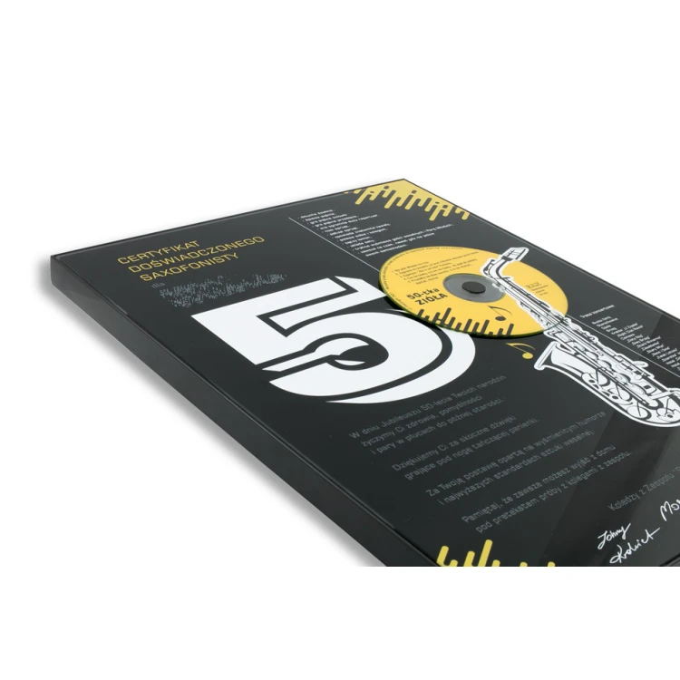 Anniversary Diploma for Musician - Exclusive Black Glass - Dimensions: 400x300mm - DUV059