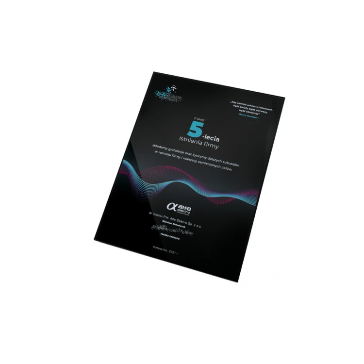 Exclusive Black Glass Anniversary Diploma - dimensions: 400x300mm - DUV058