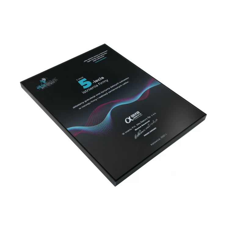 Exclusive Black Glass Anniversary Diploma - dimensions: 400x300mm - DUV058