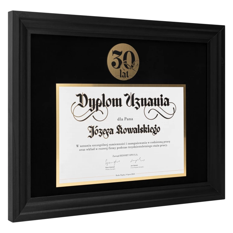 Dyplom jubileuszowy w ramie na 30-lecie - wym. 470x370 mm - DUV107