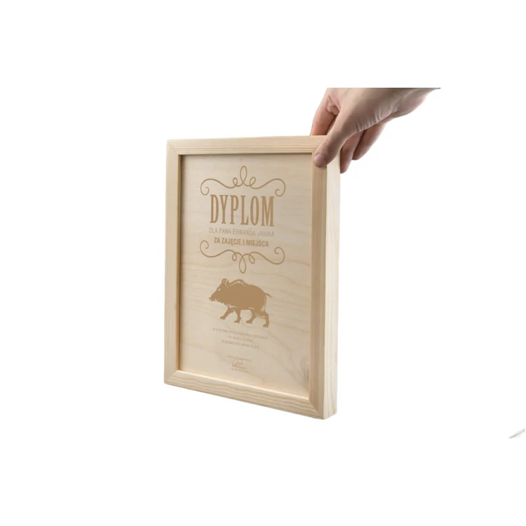Hunting Diploma in Wooden Frame - A4 - Laser Engraved - NAT005