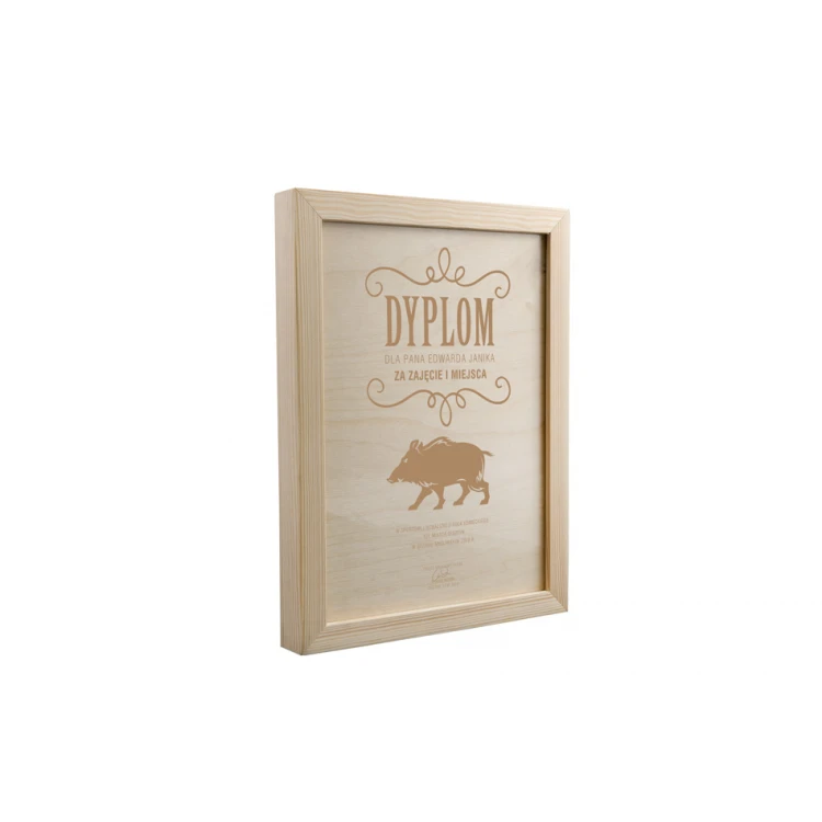 Hunting Diploma in Wooden Frame - A4 - Laser Engraved - NAT005