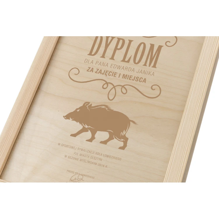 Hunting Diploma in Wooden Frame - A4 - Laser Engraved - NAT005