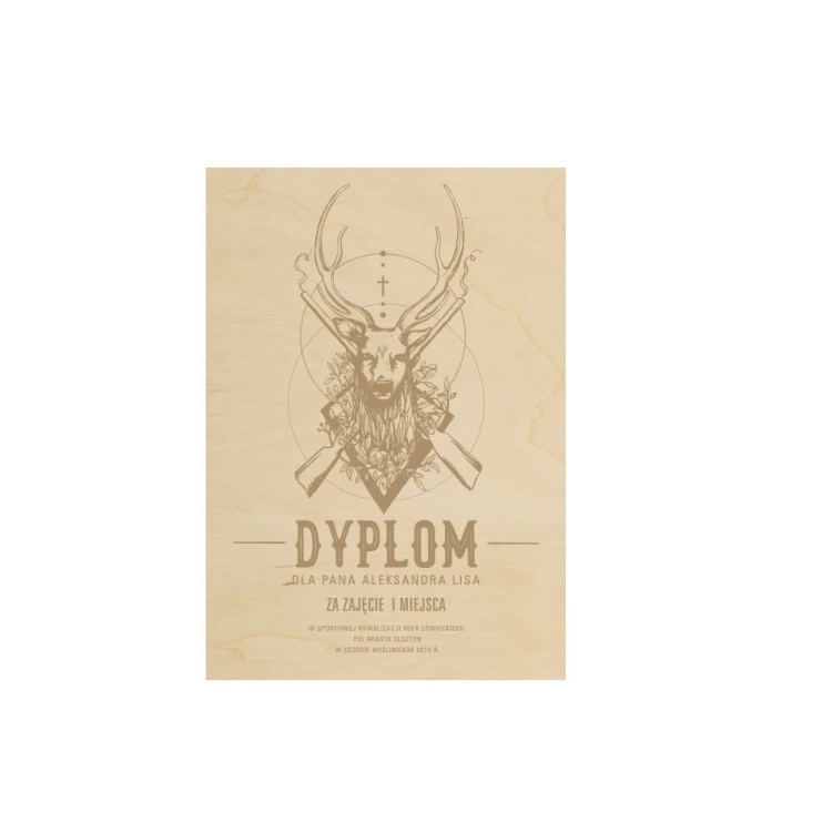 Hunting Diploma in Wooden Frame - A3 - Laser Engraved - NAT017