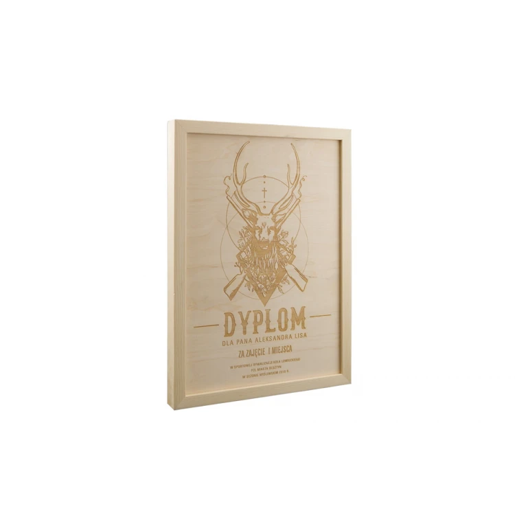 Hunting Diploma in Wooden Frame - A3 - Laser Engraved - NAT017