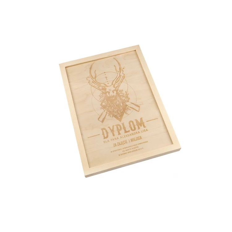 Hunting Diploma in Wooden Frame - A3 - Laser Engraved - NAT017