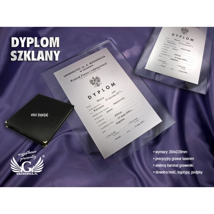 REPRESENTATIVE DIPLOMA OF HIGHER EDUCATION COMPLETION MADE OF GLASS - DSZ023