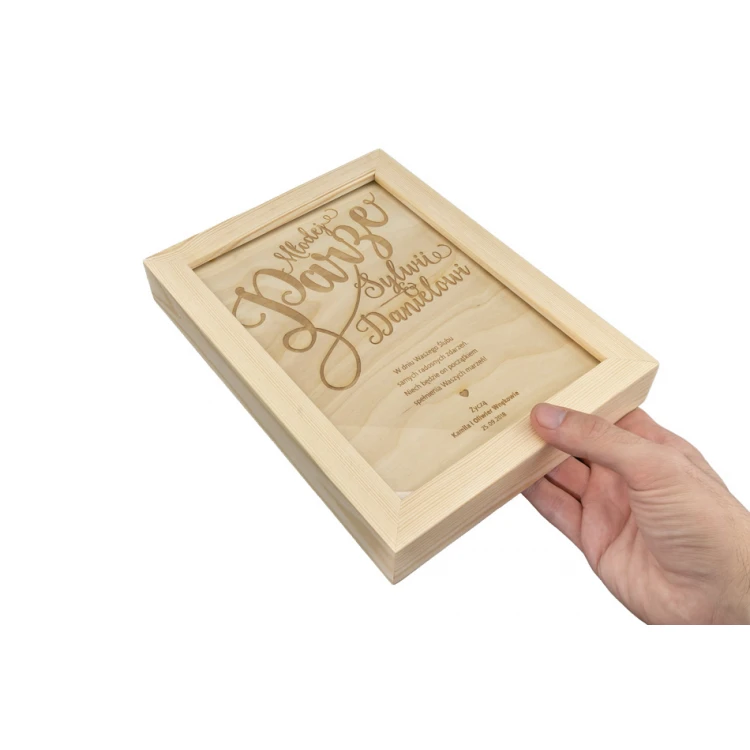 Wedding Certificate in Wooden Frame - A5 - Laser Engraved - NAT007