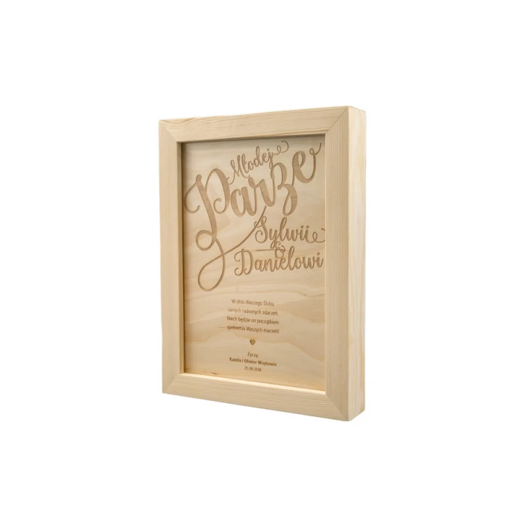 Wedding Certificate in Wooden Frame - A5 - Laser Engraved - NAT007