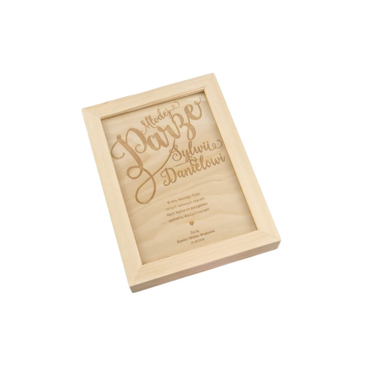 Wedding Certificate in Wooden Frame - A5 - Laser Engraved - NAT007