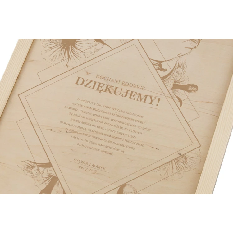 Wedding Certificate in Wooden Frame - A3 - Laser Engraved - NAT003