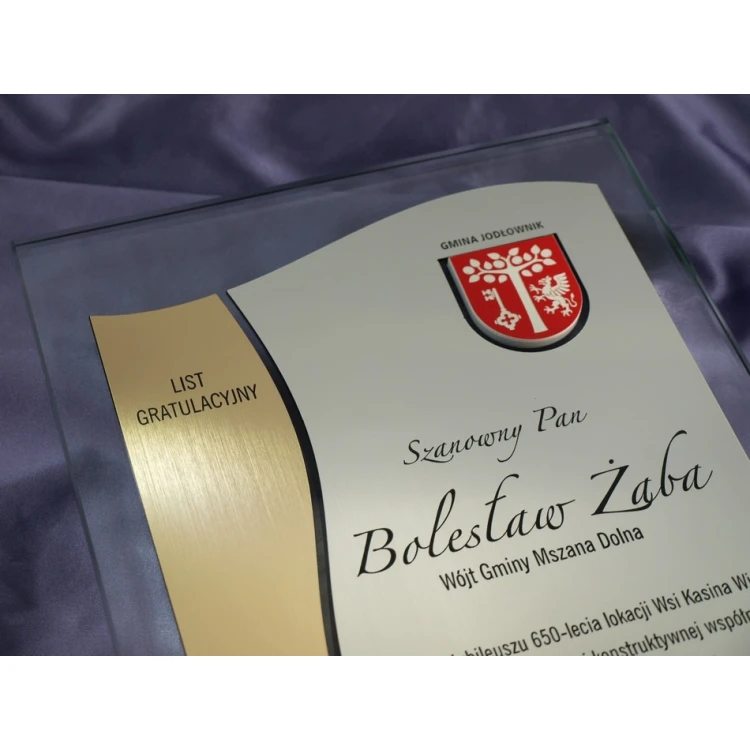 GLASS DIPLOMA with COAT OF ARMS or any logo - DSZ026 - vertical
