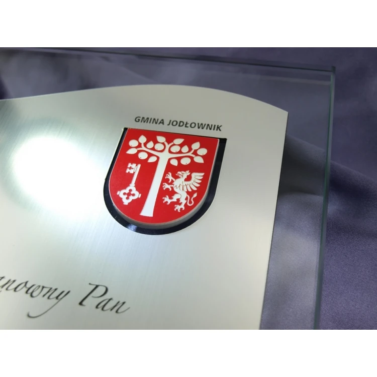 GLASS DIPLOMA with COAT OF ARMS or any logo - DSZ026 - vertical