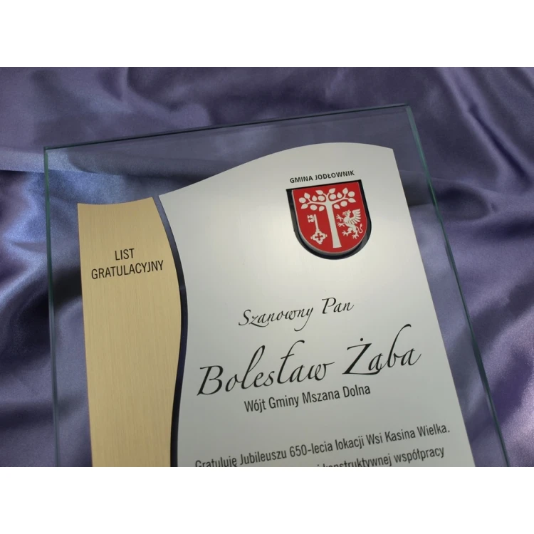 GLASS DIPLOMA with COAT OF ARMS or any logo - DSZ026 - vertical