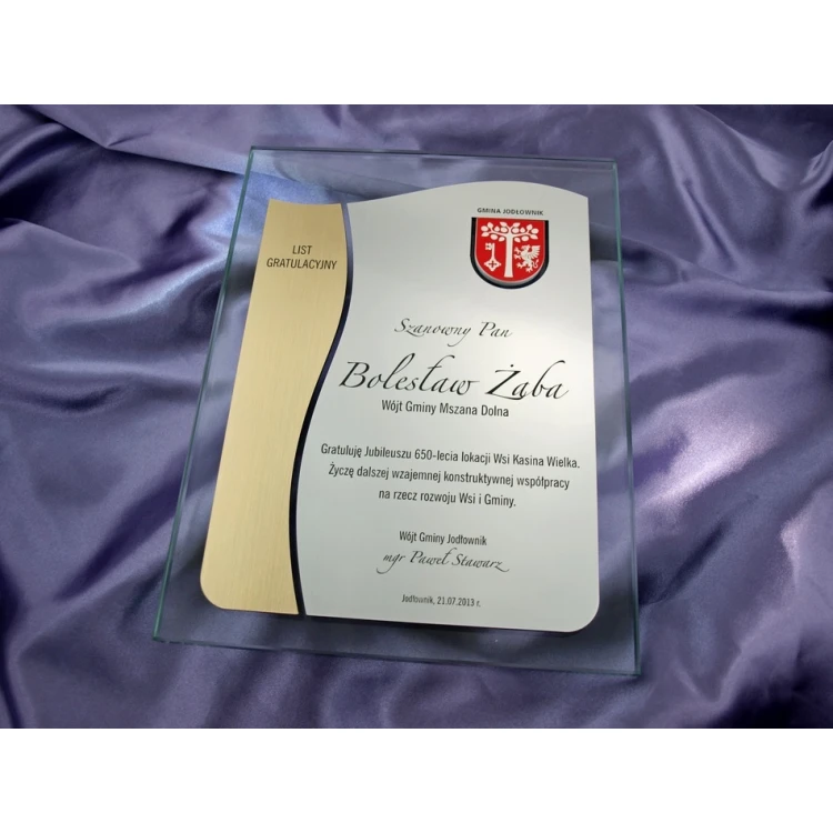 GLASS DIPLOMA with COAT OF ARMS or any logo - DSZ026 - vertical